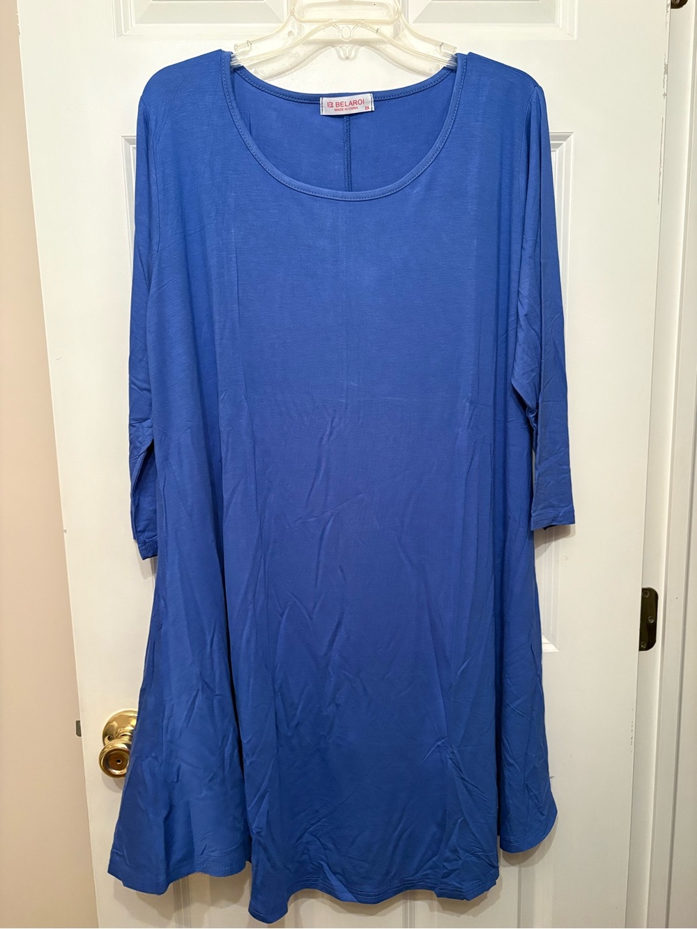 BELAROI Women's Casual Flare Plain Simple  T-Shirt Loose Dress -blue